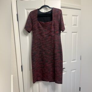Ann Taylor Tweed Square Neck Sheath Dress, Exposed Zipper, Size 8